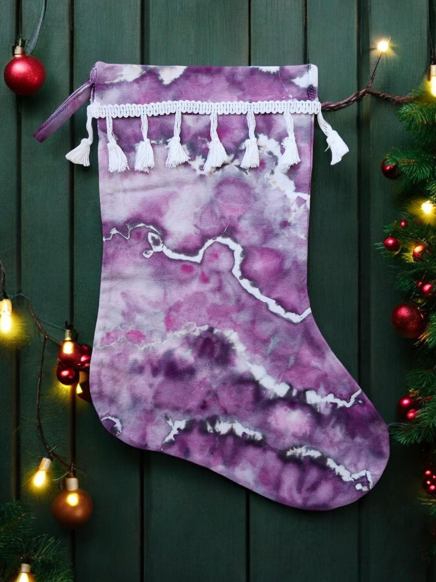 Ice Tie Dye Handmade Christmas Stocking Unique Gift Idea For The Holiday Season **EGGPLANT** Santa Claus, Stocking Stuffer, Home Decor Style