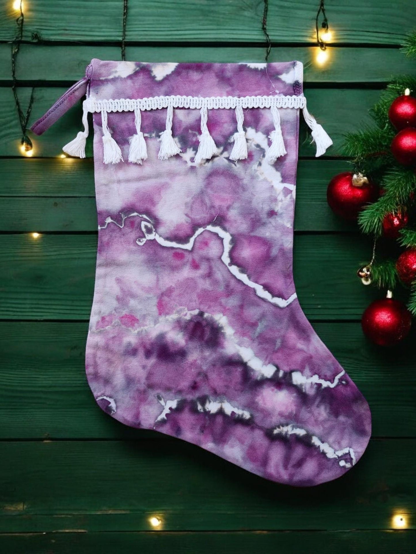 Ice Tie Dye Handmade Christmas Stocking Unique Gift Idea For The Holiday Season **EGGPLANT** Santa Claus, Stocking Stuffer, Home Decor Style