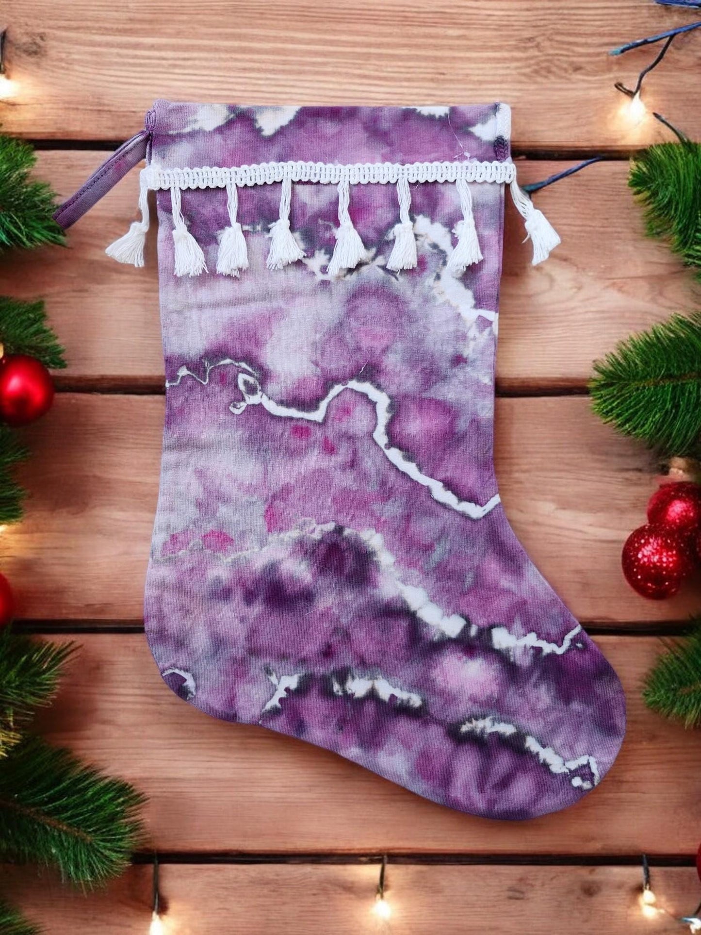 Ice Tie Dye Handmade Christmas Stocking Unique Gift Idea For The Holiday Season **EGGPLANT** Santa Claus, Stocking Stuffer, Home Decor Style