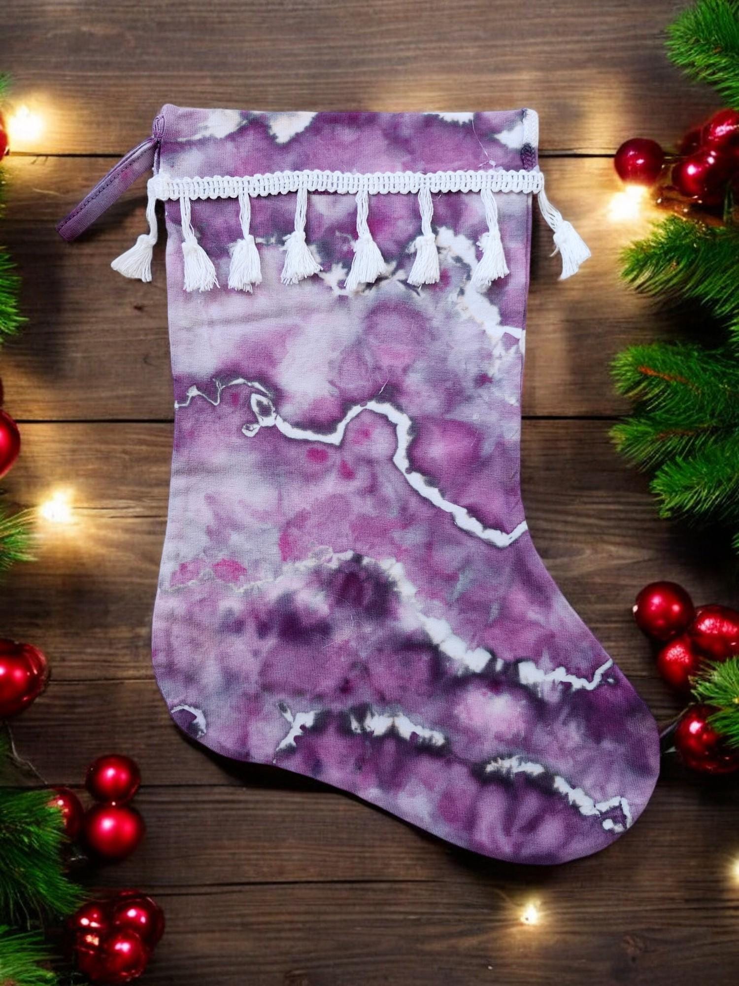 Ice Tie Dye Handmade Christmas Stocking Unique Gift Idea For The Holiday Season **EGGPLANT** Santa Claus, Stocking Stuffer, Home Decor Style