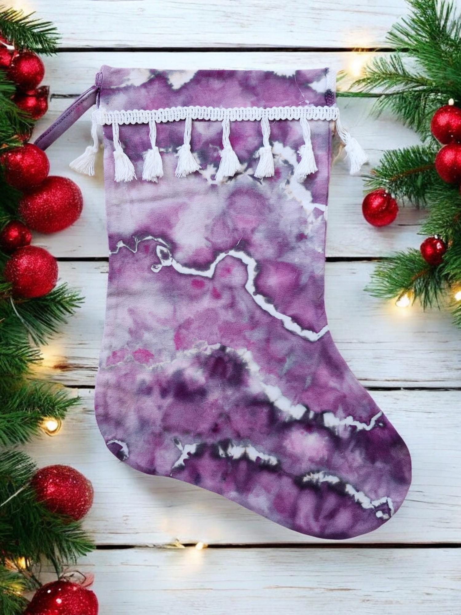 Ice Tie Dye Handmade Christmas Stocking Unique Gift Idea For The Holiday Season **EGGPLANT** Santa Claus, Stocking Stuffer, Home Decor Style