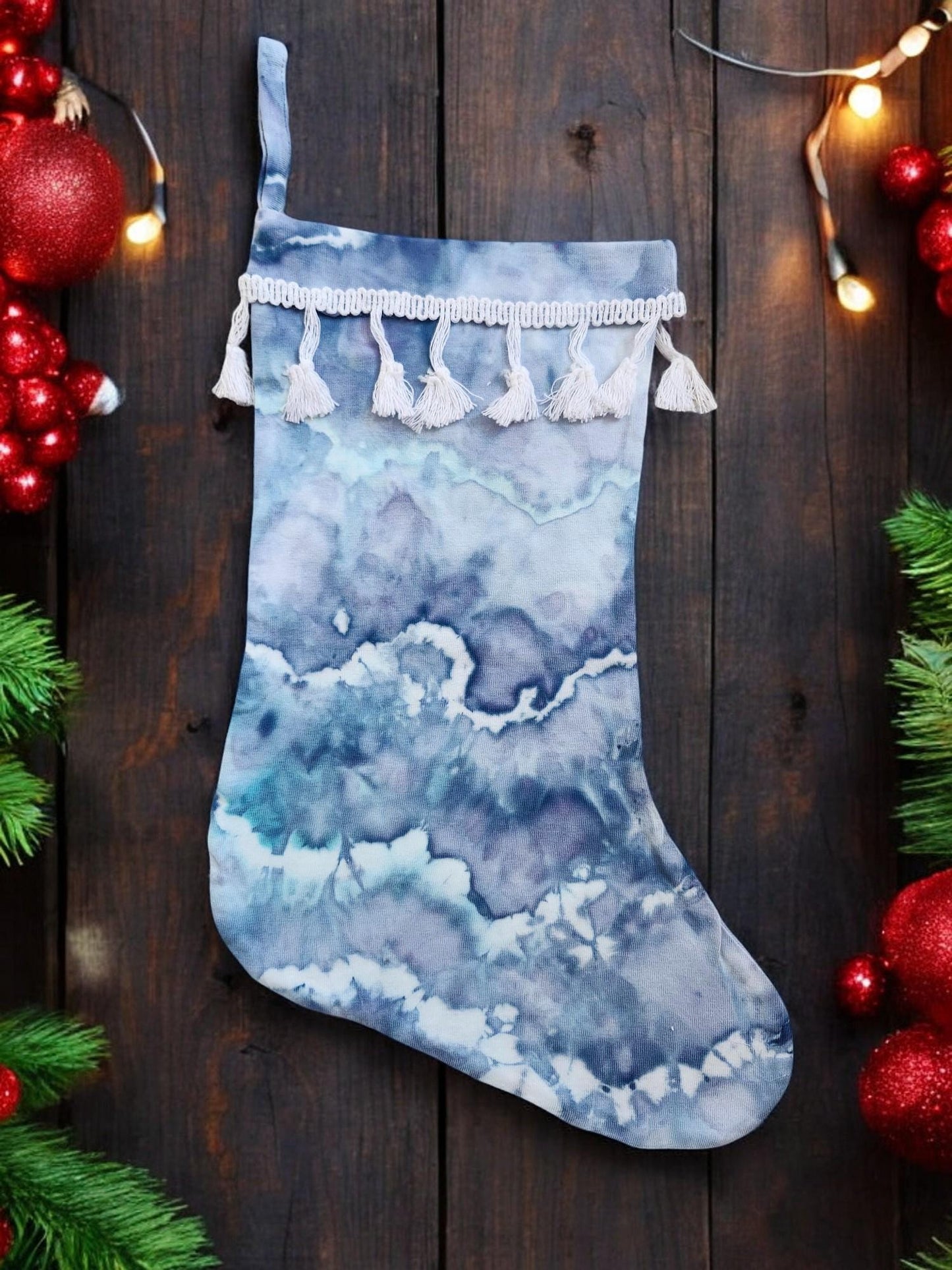 Ice Tie Dye Handmade Christmas Stocking Unique Gift Idea For The Holiday Season **ICE BLUE** Santa Claus, Stocking Stuffer, Home Decor Style