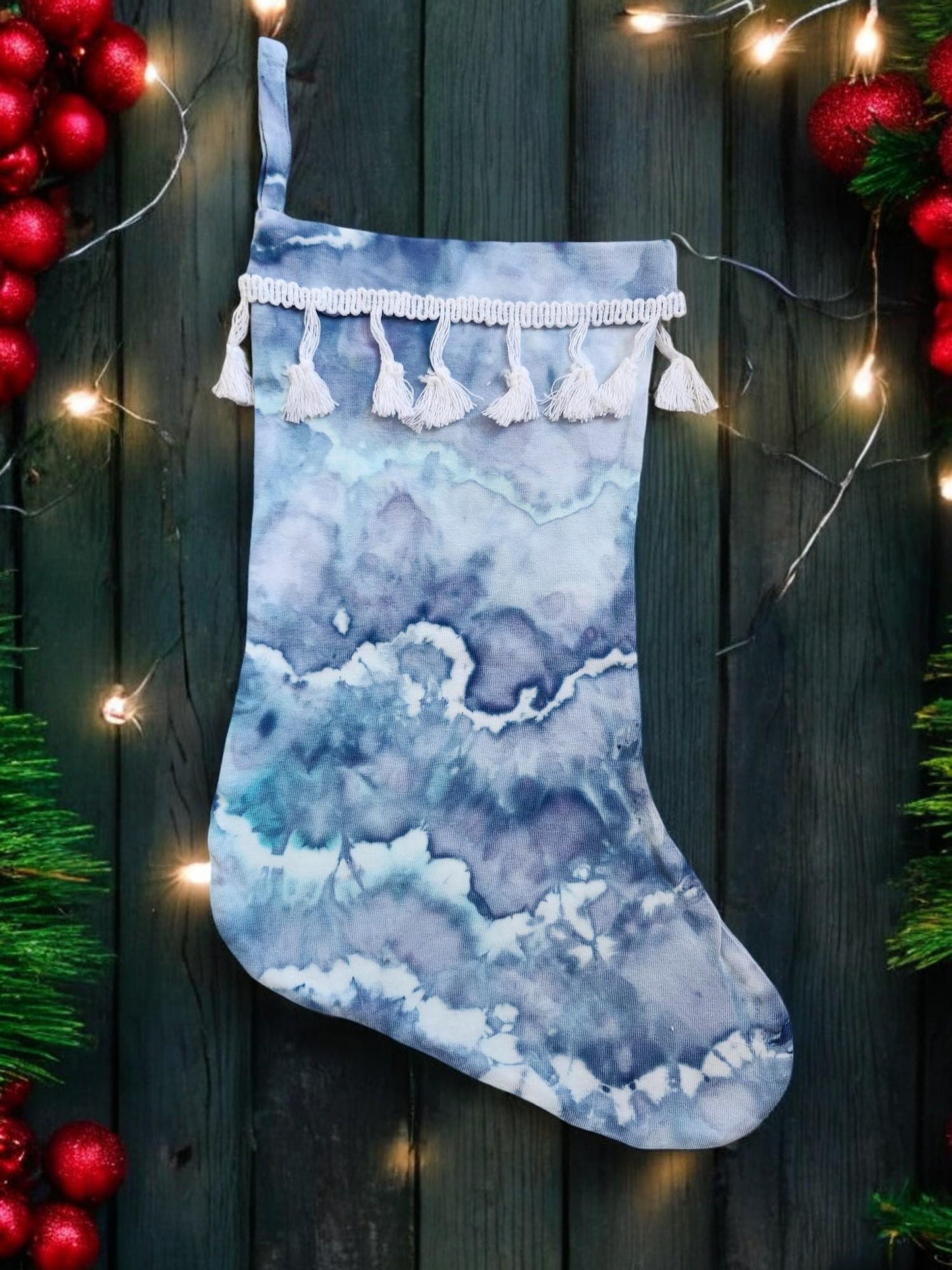 Ice Tie Dye Handmade Christmas Stocking Unique Gift Idea For The Holiday Season **ICE BLUE** Santa Claus, Stocking Stuffer, Home Decor Style