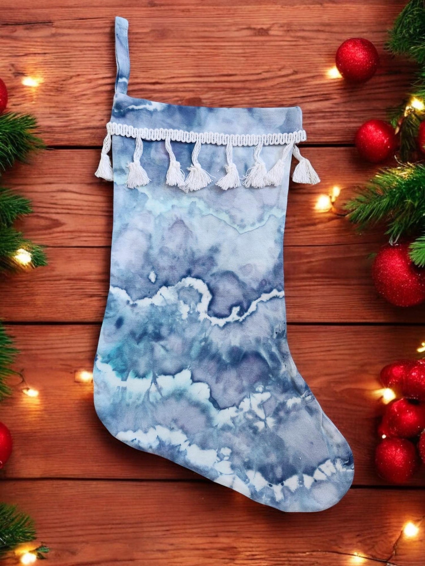 Ice Tie Dye Handmade Christmas Stocking Unique Gift Idea For The Holiday Season **ICE BLUE** Santa Claus, Stocking Stuffer, Home Decor Style