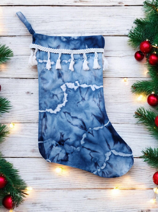 Ice Tie Dye Handmade Christmas Stocking Unique Gift Idea For The Holiday Season **DENIM BLUE** Santa Claus, St Home Decor Style