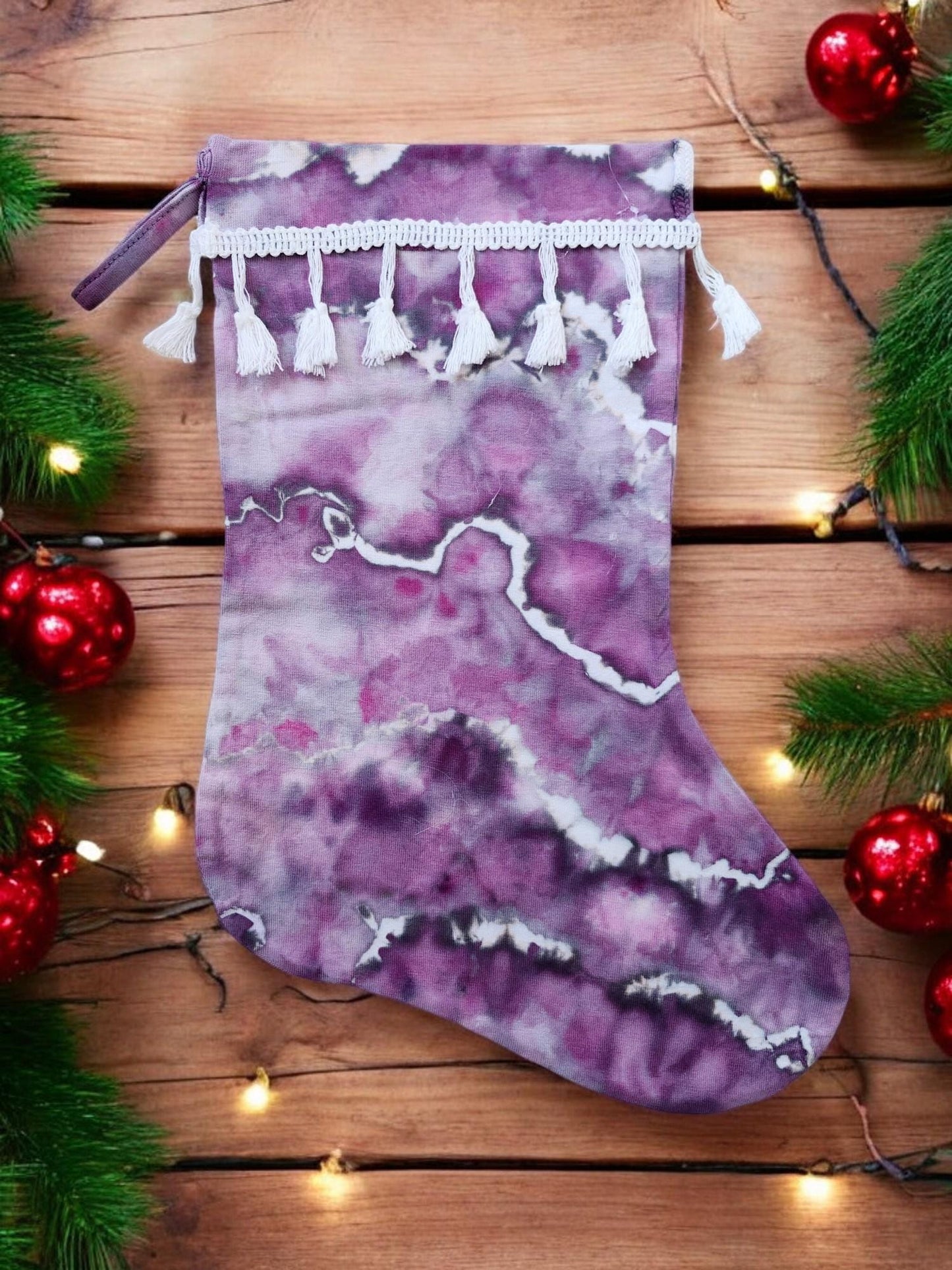 Ice Tie Dye Handmade Christmas Stocking Unique Gift Idea For The Holiday Season **EGGPLANT** Santa Claus, Stocking Stuffer, Home Decor Style