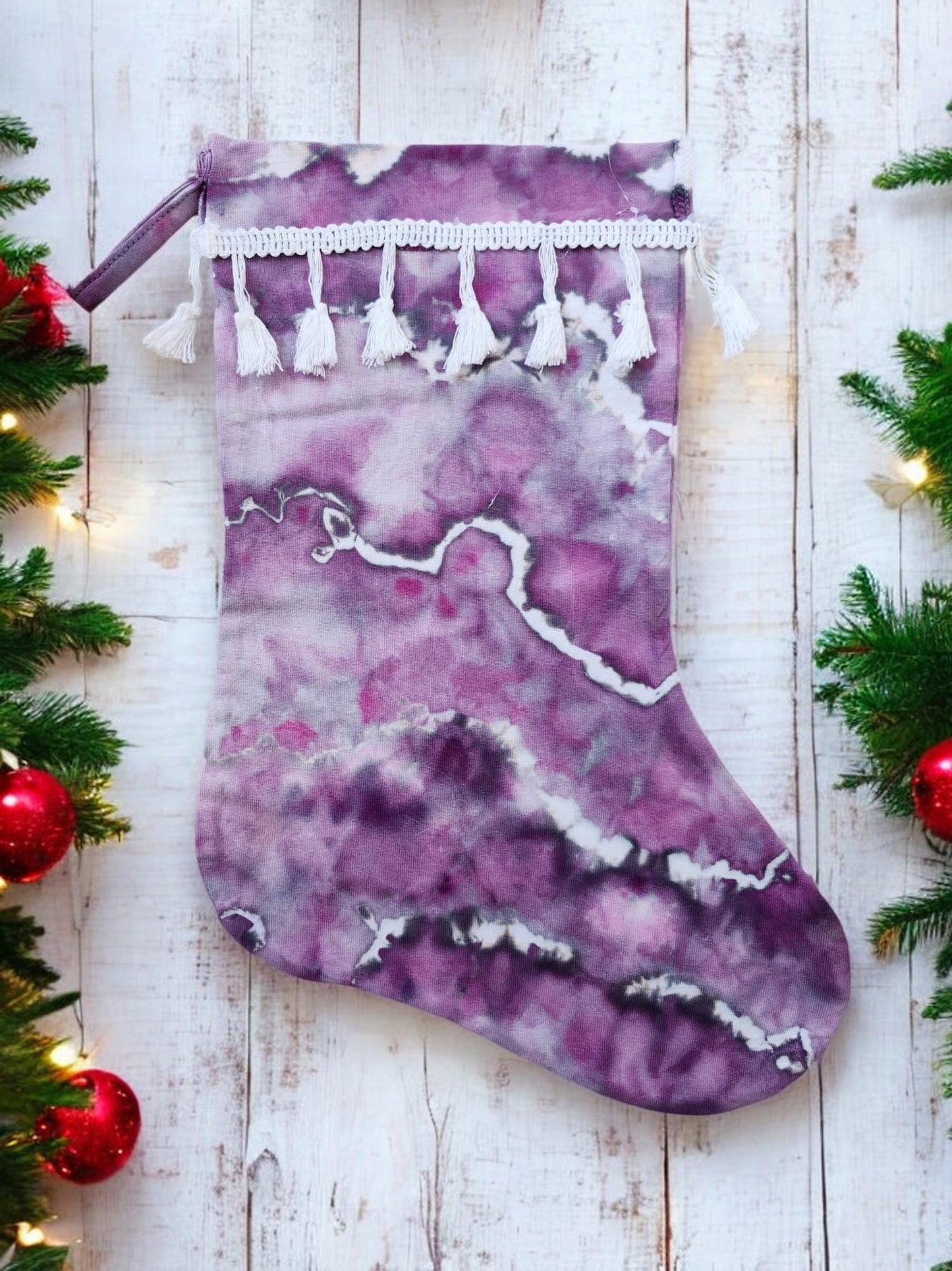 Ice Tie Dye Handmade Christmas Stocking Unique Gift Idea For The Holiday Season **EGGPLANT** Santa Claus, Stocking Stuffer, Home Decor Style