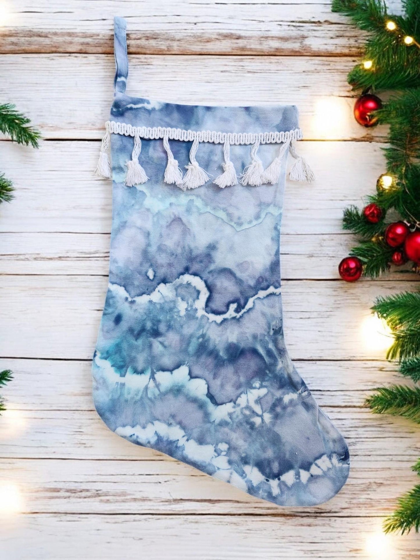 Ice Tie Dye Handmade Christmas Stocking Unique Gift Idea For The Holiday Season **ICE BLUE** Santa Claus, Stocking Stuffer, Home Decor Style