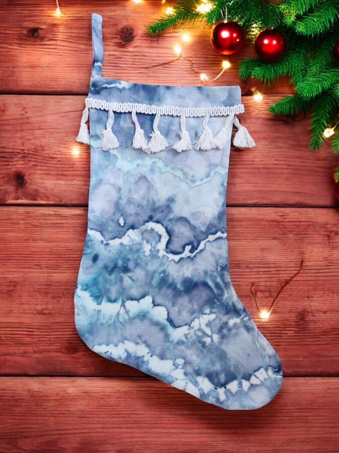 Ice Tie Dye Handmade Christmas Stocking Unique Gift Idea For The Holiday Season **ICE BLUE** Santa Claus, Stocking Stuffer, Home Decor Style