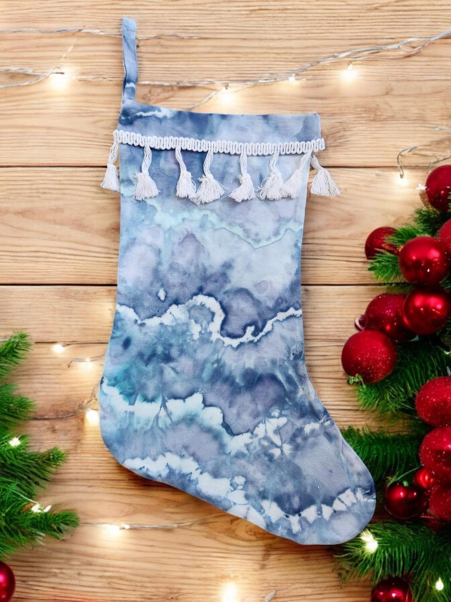 Ice Tie Dye Handmade Christmas Stocking Unique Gift Idea For The Holiday Season **ICE BLUE** Santa Claus, Stocking Stuffer, Home Decor Style