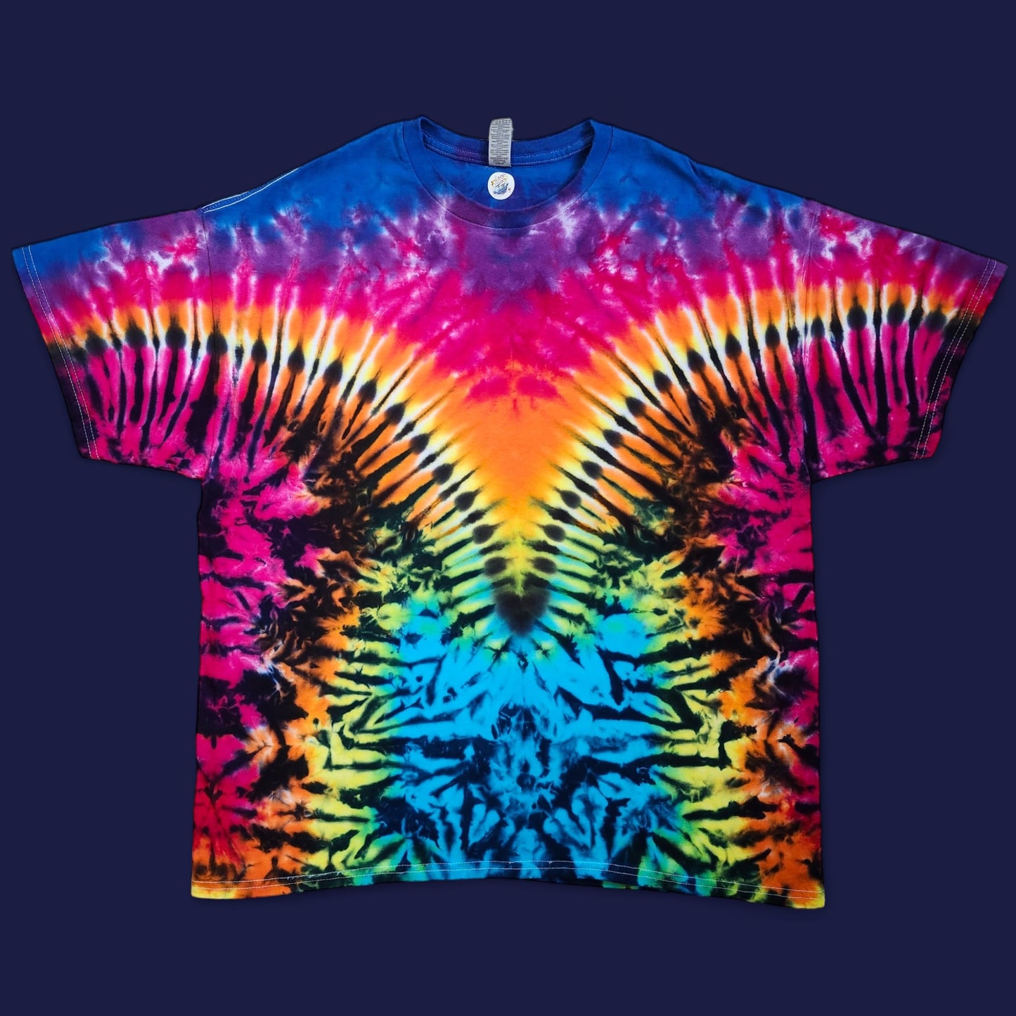 Psychedelic Handmade Tie Dye Shirt in a Mesmerizing Rainbow V Pattern ADULT Sizes